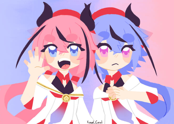 Line less fanart of the vocal synths Meika Hime and Mikoto