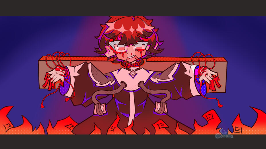 Redraw of Machina X Flayon's song cover, Orthodoxia, from Holostars EN