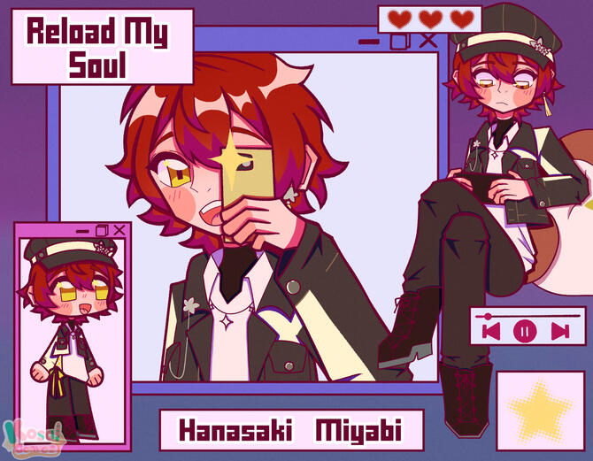 Fanart of Hanasaki Miyabi's (from Holostars) original song, "Reload My Soul"